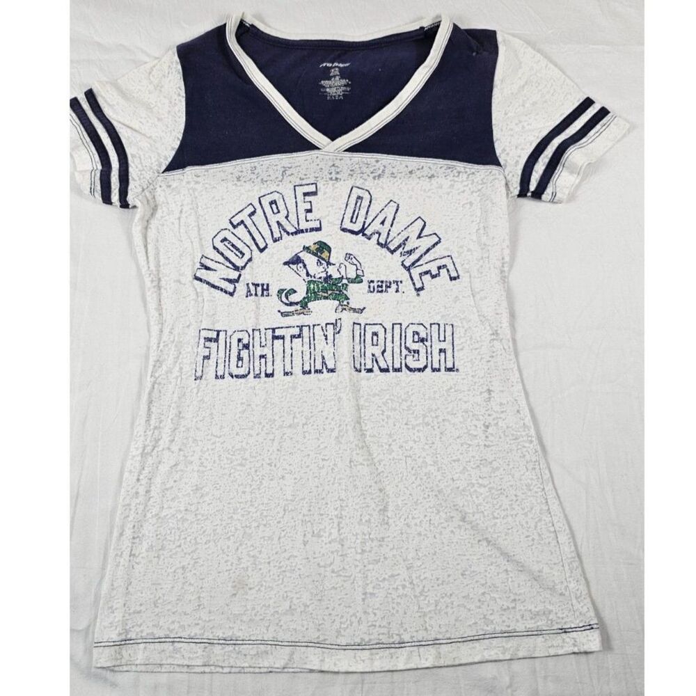 Notre Dame Fightin' Irish Pro Edge V-Neck Graphic Tee Shirt Gray Blue Medium M